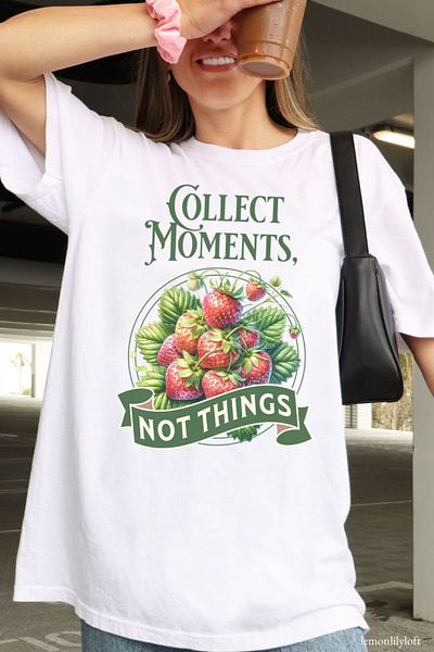 LUNAVISTA T-Shirt with Strawberry and Letter Print, Short Sleeve, Round Neck