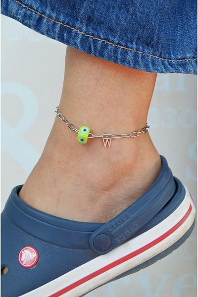 Sacce Scarves&Accessories Colorful Evil Eye Beaded Letter Steel Anklet