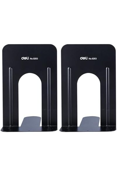 Deli E9263 Heavy-Duty Steel Bookend, 9", Black