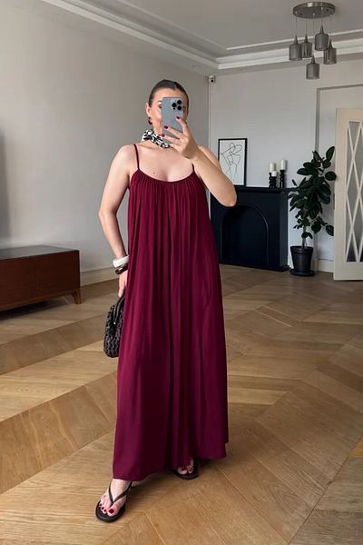 Tuba Butik Flowy Midi Dress with Adjustable Straps