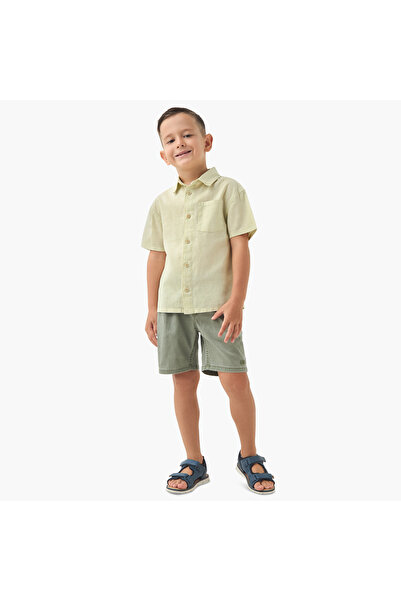 Juniors Solid Shirt with Short Sleeves and Chest Pocket