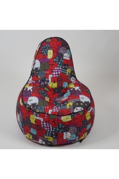 Pufrelax Fotoliu puf pentru copii, Pufrelax, OK Junior, impermeabil, imprimeu cu pisici, Cattitude