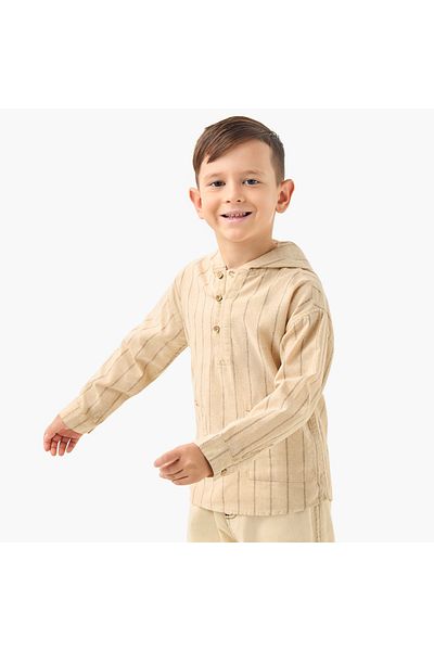 ELIGO Striped Hooded Shirt with Long Sleeves