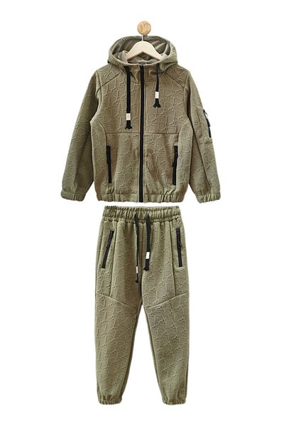 SETTY KOOP Men's 3D Textured Tracksuit Set – Zip-Up Hoodie and Joggers with Drawstring Waist