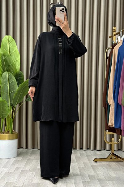 ALYA City Suit Elastic Waist Trousers Stone Detailed Aerobin Tunic Bottom Top Double Hijab Suit