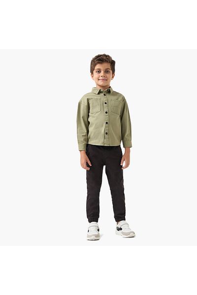 Juniors Solid Long Sleeves Collared Shirt with Pockets