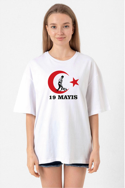Generic Brand 19 May Atatürk Youth Sports Day Printed Crew Neck T-Shirt - White