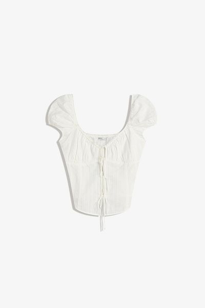 Bershka Textured short sleeve blouse with ties