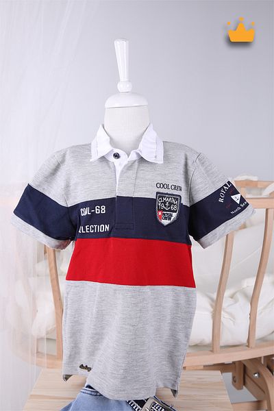 Babyhola 5-8 Years Old Boy's T-Shirt Belted Bermuda Shorts Holiday 2-Piece Summer Suit 23201 Gray