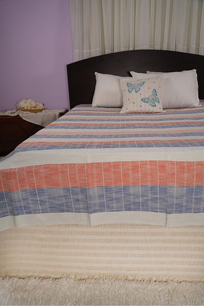 Defne&Apollon İpekçilik Natural Line – Handwoven 80% Cotton 20% Linen Double Pique - Blue - Red