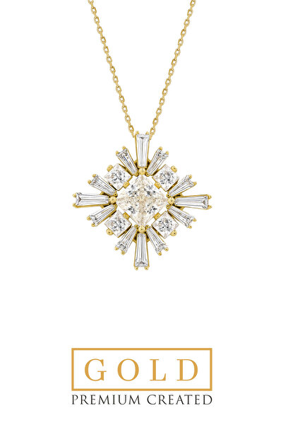So CHIC... 14 Ayar Sarı Altın Sertifikalı Premium Created Taşlı Baget Kolye
