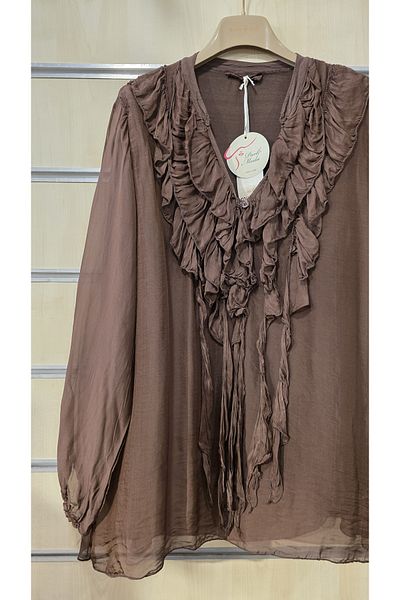 Park Moda Ιταλική μεταξωτή μπλούζα με βολάν γιακά