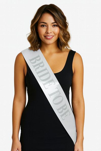 doremodam Thick Silver Bride to Be Sash on White Satin