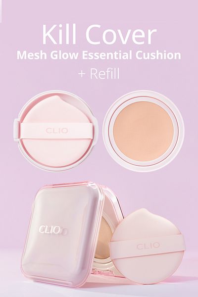 CLIO مجموعة وسائد Kill Cover Mesh Glow الأساسية مع حمض الهيالورونيك (21N LİNEN) Spf50 Pa