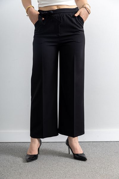 TUĞBA ERGÜL Women's Belt Detailed Wide Leg Double Fabric Trousers