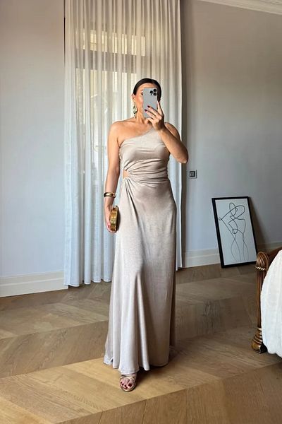 Tuba Butik One Shoulder Waist Low-Cut Long Dress