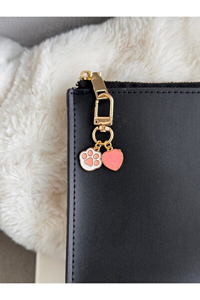 WhimsyWhite حقيبة مفاتيح وردية اللون، حلية محفظة مطلية بالذهب