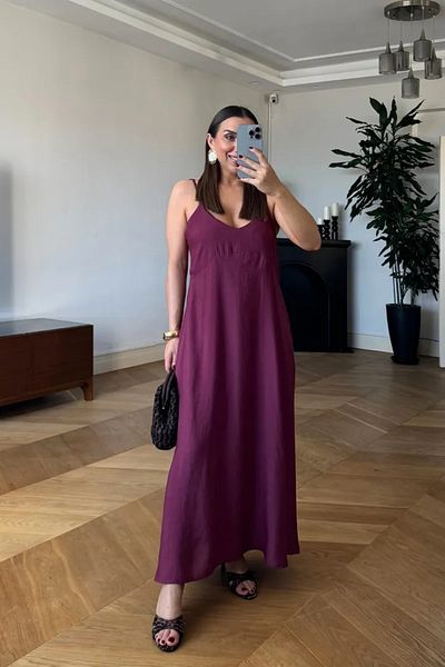 Tuba Butik Slim Strap V Neck Long Dress