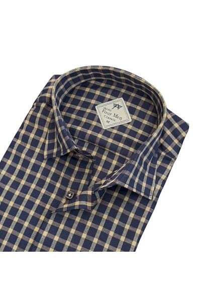 GÖMLEK GALERİSİ Men's Classic Relaxed Fit Plaid Double Pocket Long Sleeve Shirt