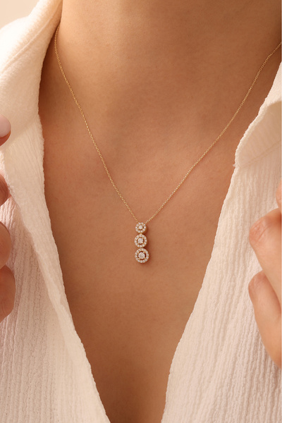 YAVUZ KUYUMCULUK 14 Ayar Altın Üçlü Halka Baget Kolye