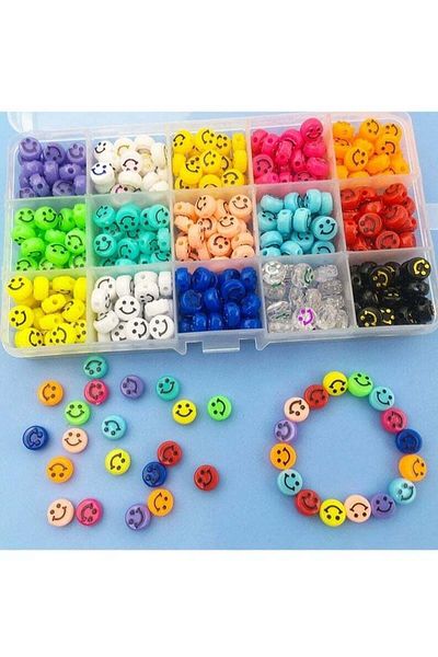 COOYA 300pcs Clay Spacer Beads,Smiley Face Beads for DIY Bracelet Necklace Accessories,Colorful Smile Face