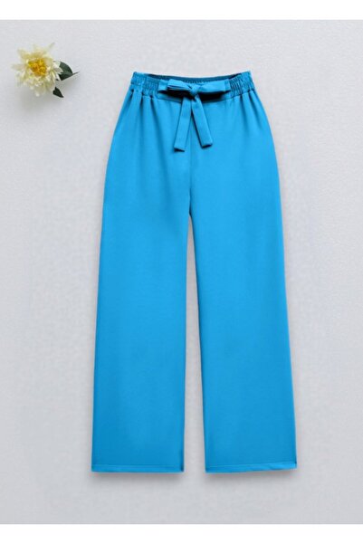 Moda Ebrar Lace-Up Double Wide Leg Trousers - Blue