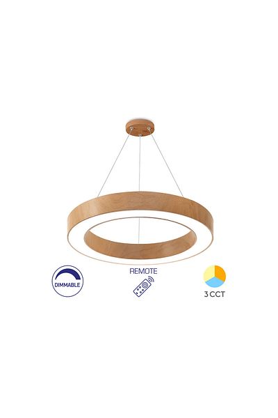 Braytron Lampă suspendată LED cu lamă, 45W, cu telecomandă, din lemn de bambus