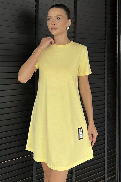 GÜLSELİ Yellow Women's Crew Neck T-Shirt Dress with Crest Detail
