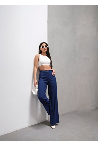 Lady Moss Pantaloni Palazzo cu talie înaltă, cu croiala dreaptă