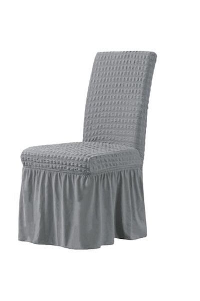 OEM Set 6 chair covers, Crinkled with Ruffles, Polyester and Lycra, Light Gray