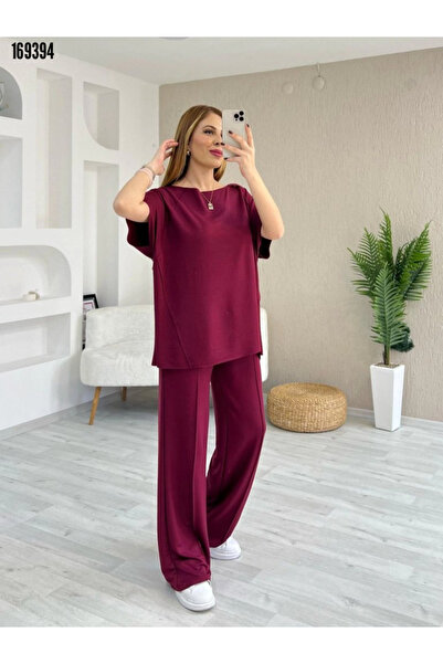Modayakamoz Women's Viscose Two Thread Suit Boat Neck Blouse Pants Set of Two
