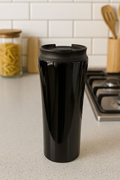 Tohana Stainless Steel Glossy Black Thermos Mug 400ml