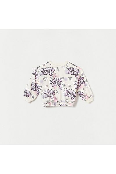 Juniors All-Over Typographic Print Sweatshirt with Long Sleeves