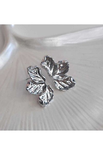 Ivory Pearl Rose Petal Silver Color Earrings
