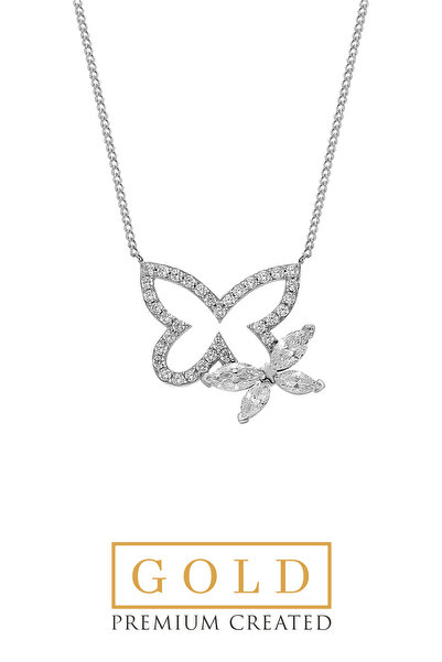 So CHIC... Beyaz Altın Sertifikalı Premium Created Taşlı Kelebek Kolye