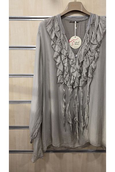 Park Moda Италианска копринена блуза с яка с волани