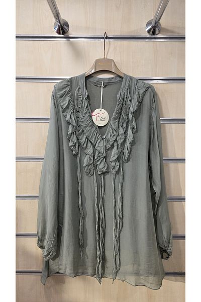 Park Moda Ιταλική μεταξωτή μπλούζα με βολάν γιακά