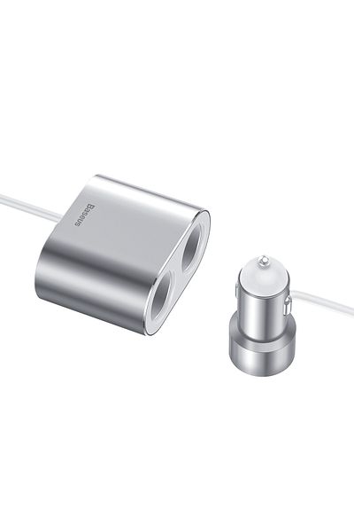Baseus Rozdzielacz samochodowy 2x gniazdo zapalniczki 80W 2x USB-A 3.1A - srebrny