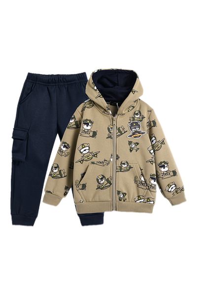 SETTY KOOP Toddler Boys' 2-Piece Fleece-Lined Cartoon Bear Pilot Hoodie Outfit