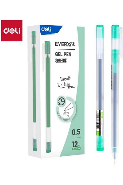 Deli EG67-GN 0.7 mm Tip Size Gel Pen 12-Pieces, Green