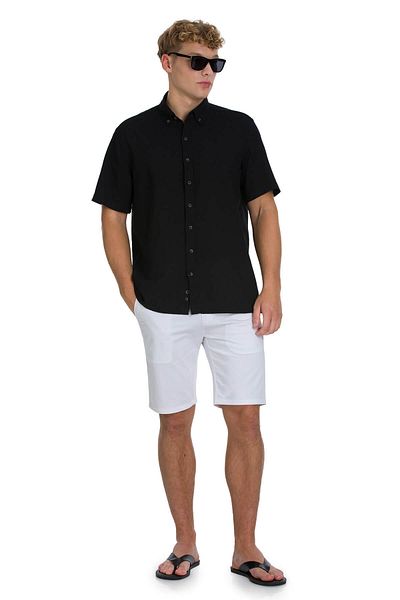 Hatemoğlu Black Comfort Fit 100% Cotton Button-Down Collar Short Sleeve Cotton Shirt