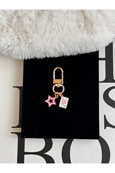 WhimsyWhite Pembe anahtarlık çanta süsü charm altın kaplama cüzdan charm