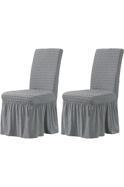 OEM Set 2 huse de scaun, Creponat cu Volanase, Poliester si Licra, Gri Inchis