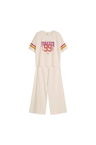 Bloovii Women's Pajama 2-Piece Set Oversize T-Shirt & Long Pants Retro 90's 100% Cotton | Forever