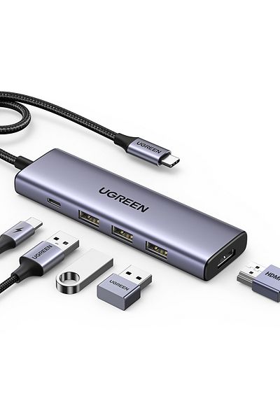 Ugreen Adaptor HUB multifuncțional 5 în 1 USB-C 3x USB-A HDMI 4K PD 100W Gri