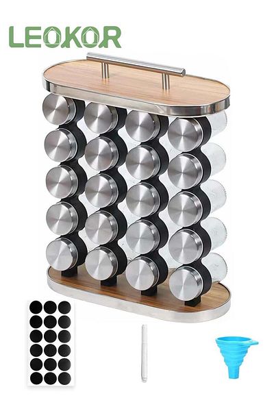LEOKOR Spice Jars Set 20 Piece with Spice Rack