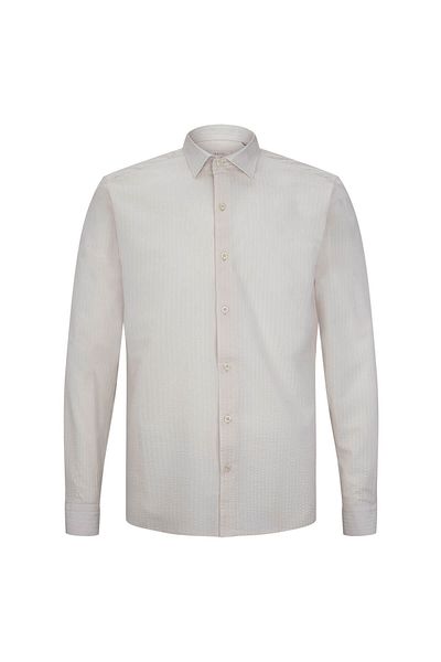Hatemoğlu Ecru Comfort Fit 100% Cotton Slim Collar Long Sleeve Sports Shirt