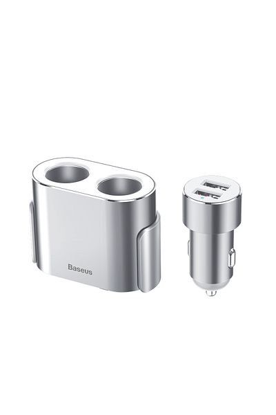 Baseus Rozdzielacz samochodowy 2x gniazdo zapalniczki 80W 2x USB-A 3.1A - srebrny