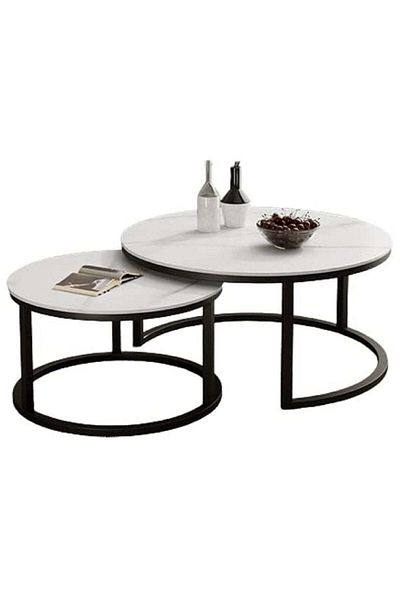 AGD Modern Nesting Round Coffee Table Set of 2 Pieces for Living Room Balcony Garden Etc, Round Coffee T