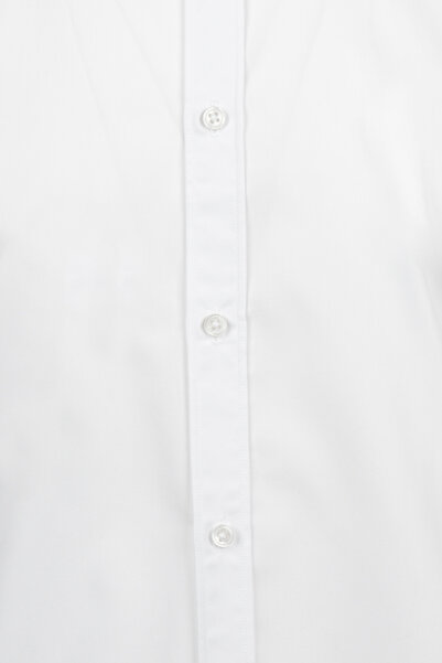 Hatemoğlu Cămașă sport cu mânecă lungă din bumbac, cu guler subțire, albă